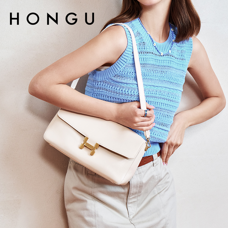 HONGU/红谷时尚新款女士牛皮百搭饼干包真皮腋下单肩包H5175914