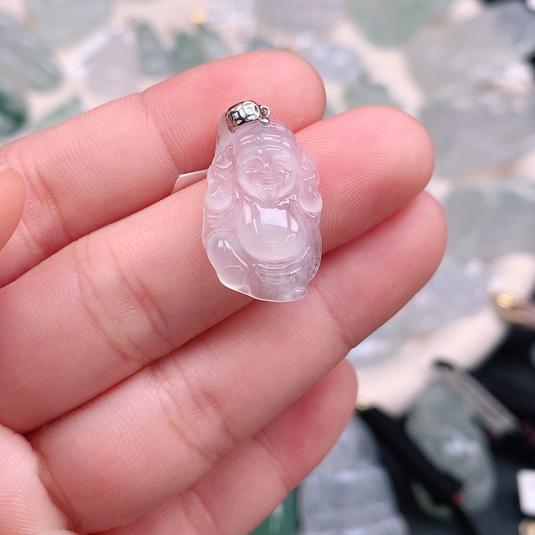 翡翠颈饰18K金镶嵌冰胶财神爷