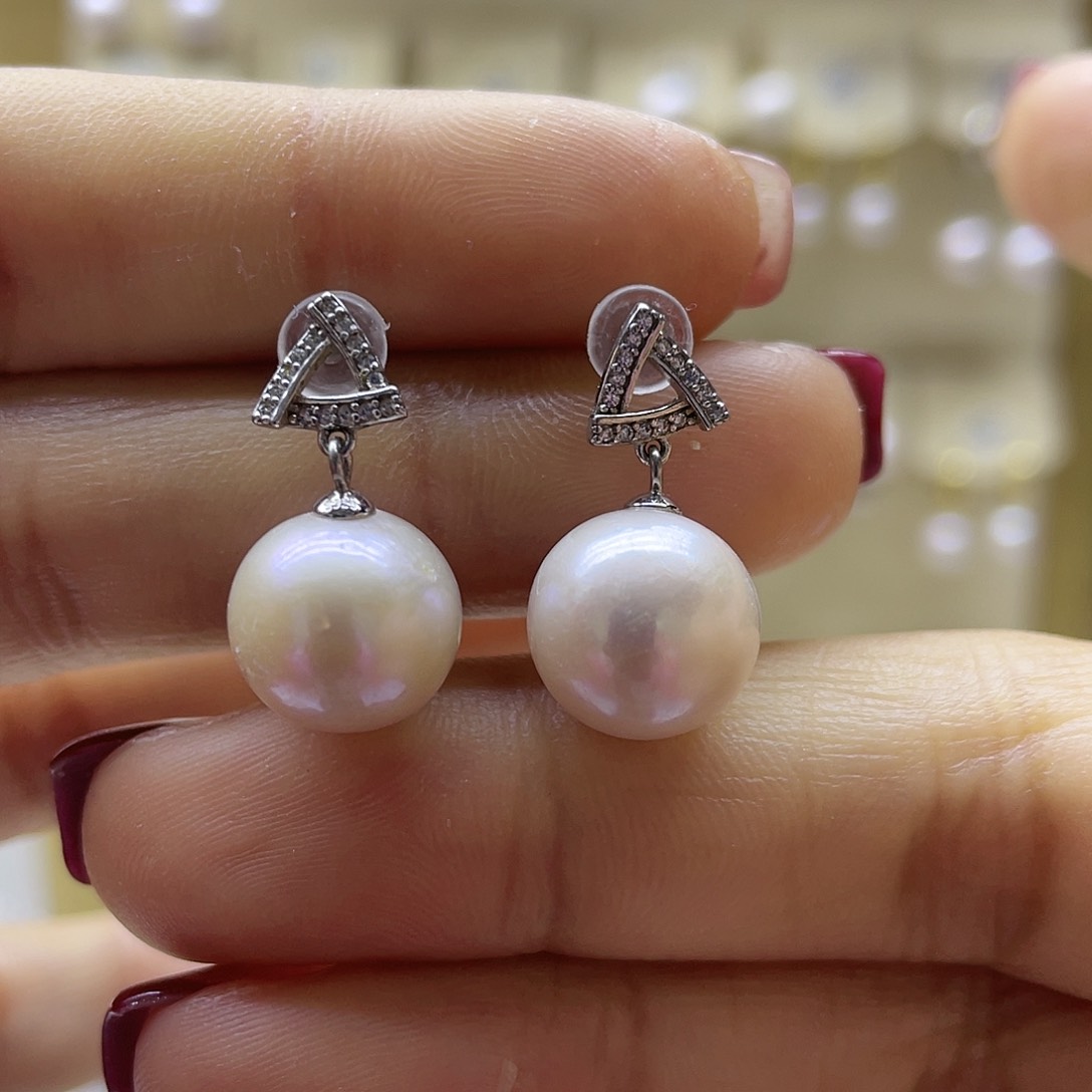 淡水珍珠耳饰银S925镶嵌