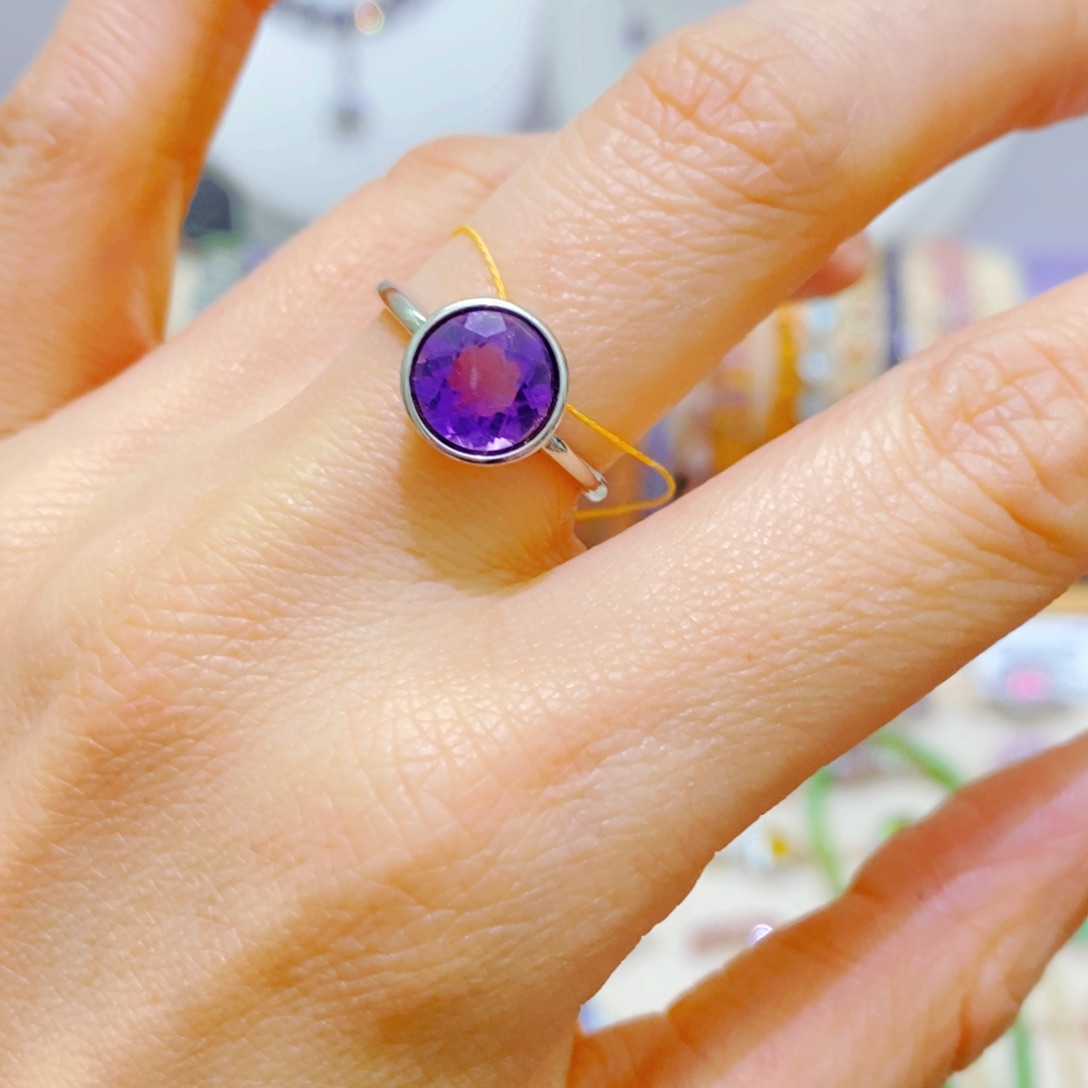紫晶戒指银S925镶嵌戒指