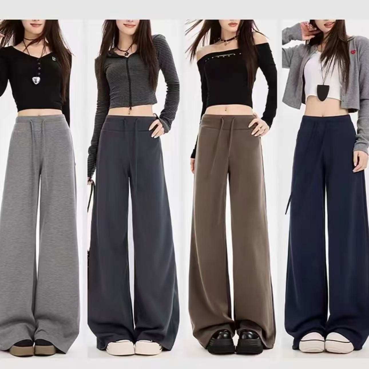 爆款2025秋冬太空棉加绒直筒裤高腰百搭垂感提臀休闲阔腿裤子