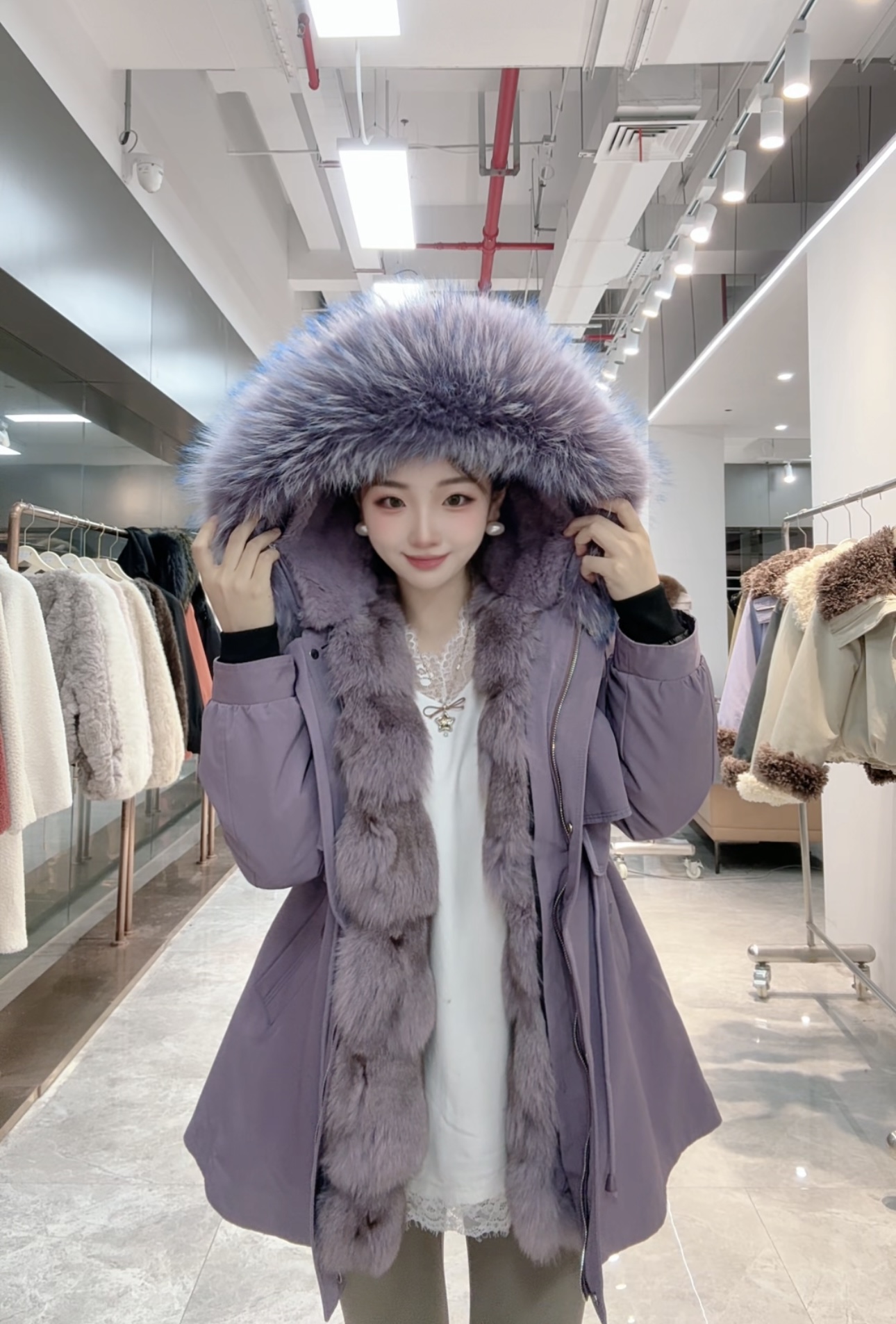 【初见】冬季保暖真毛时尚可拆卸女士外套