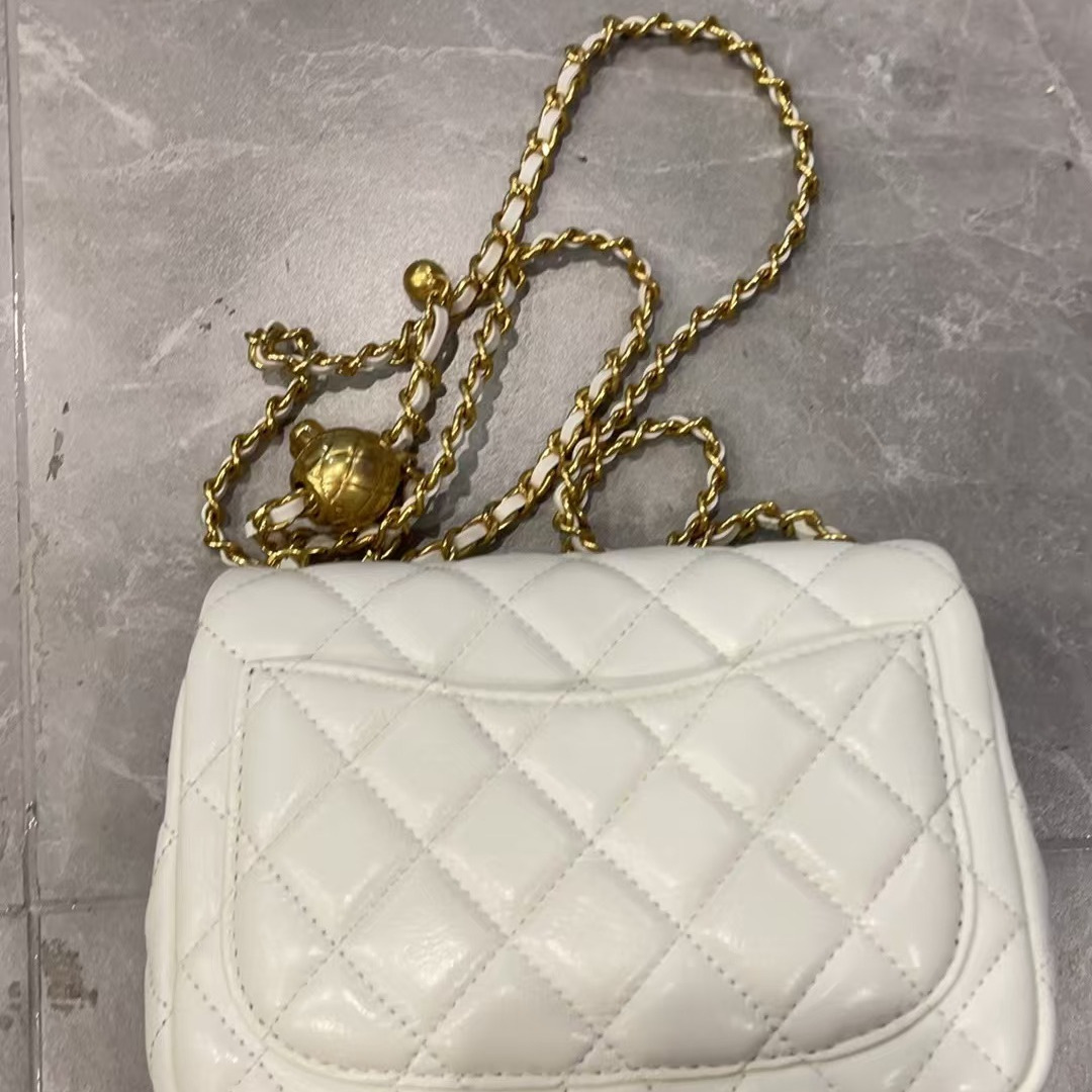 2025新款真皮女包小金球白色