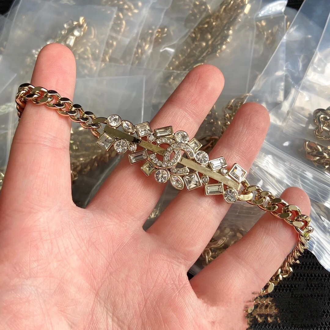 未使用 Chanel/香奈儿 项链choker镶钻时尚百搭金色气质轻奢