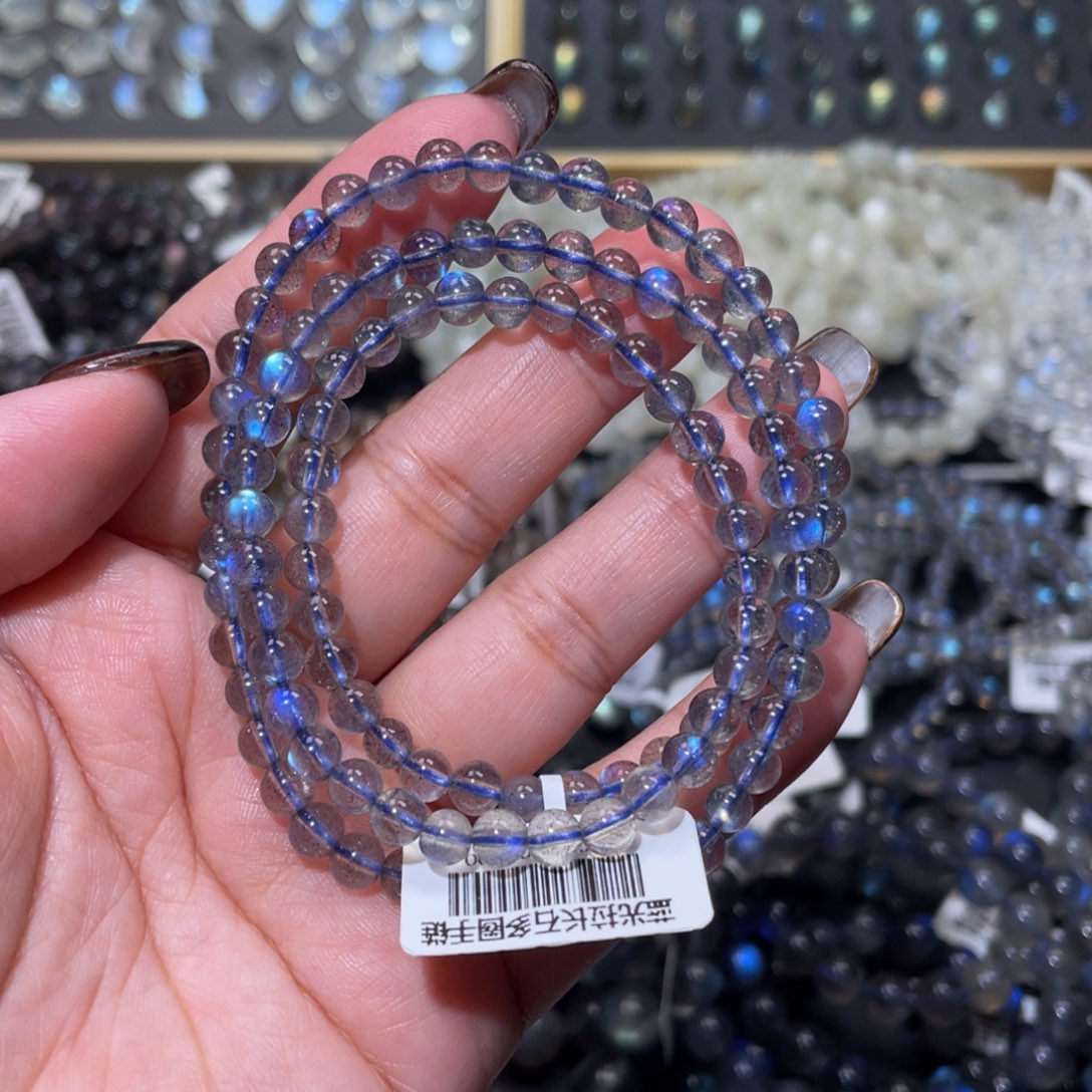 拉长石手链未镶嵌纯蓝光灰月光手链5mm+