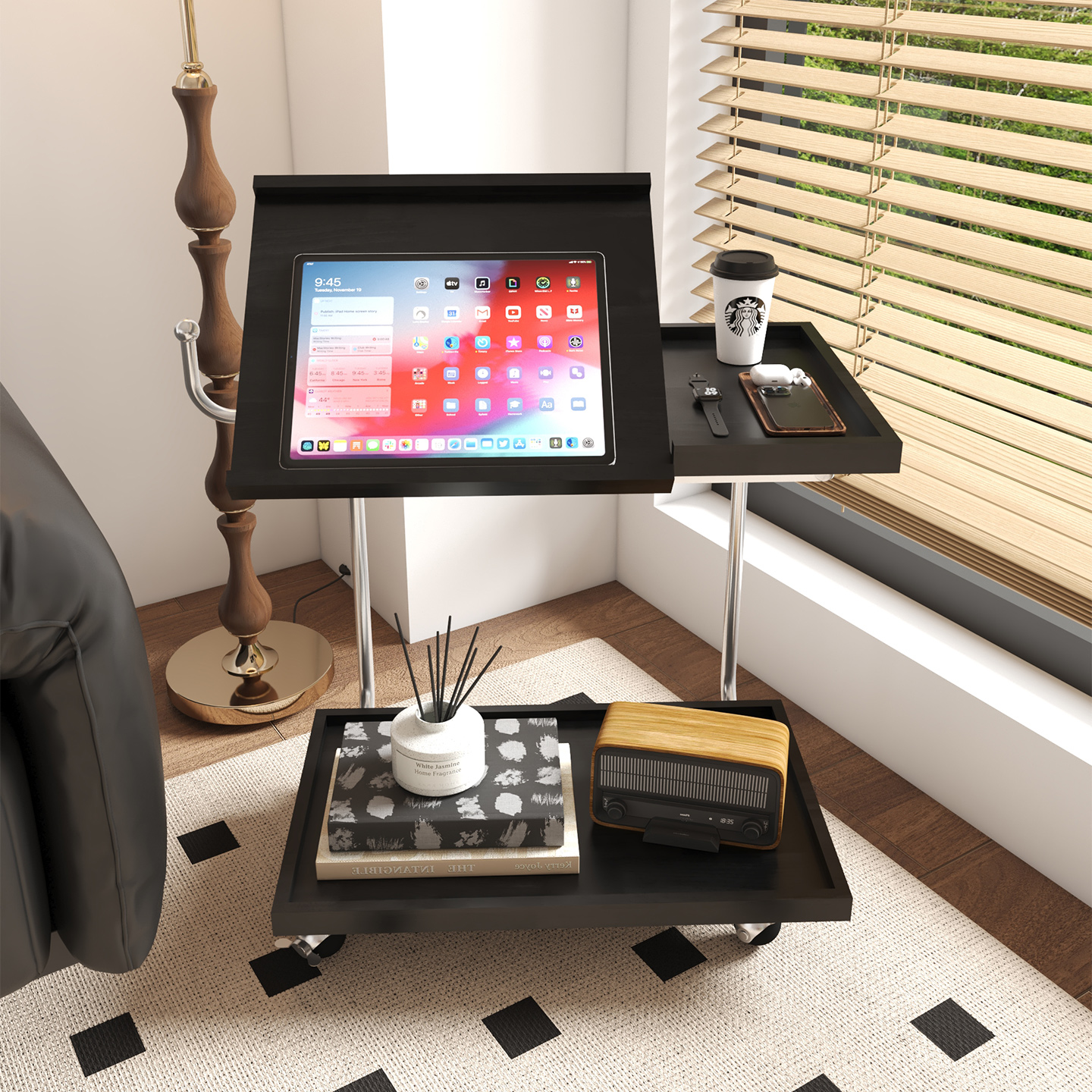 复古实木边几客厅沙发小茶几翻板多功能床头储物小角几工作推车