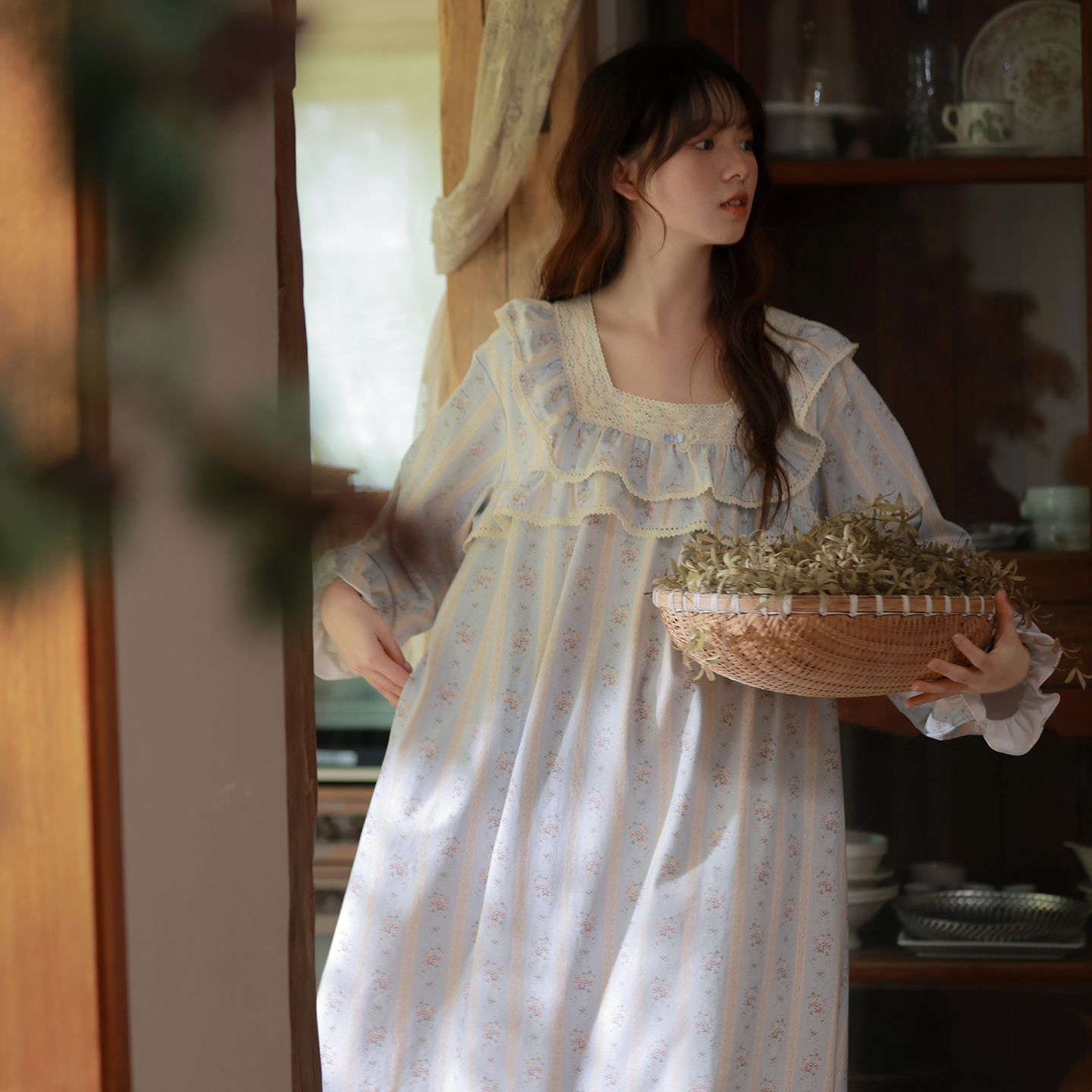 马克公主法式碎花纯棉睡裙女春秋公主甜美风家居服连衣裙温柔睡衣