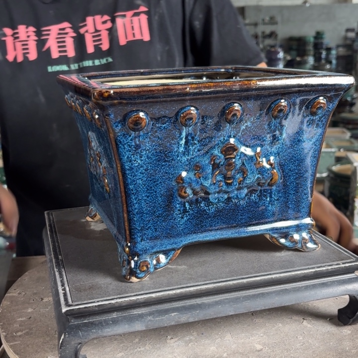 。一风堂石湾花盆 颗粒 小开片 内21*15