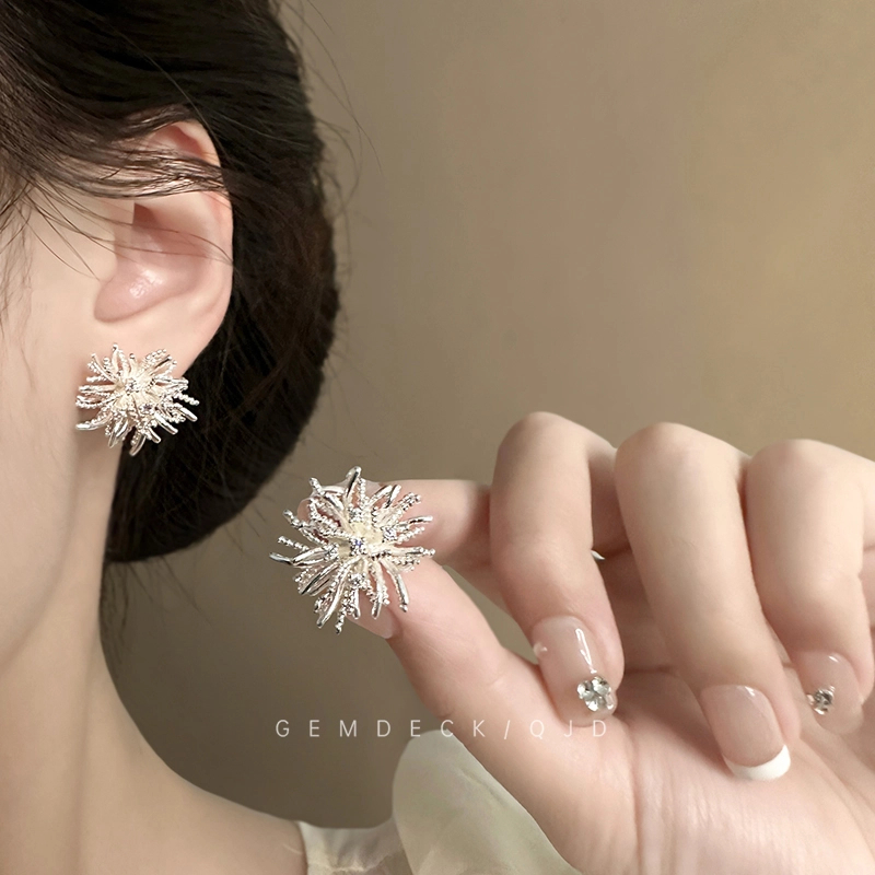 铜合金耳饰 夸张蒲公英轻奢高级感复古气质小众独特耳饰简约ins