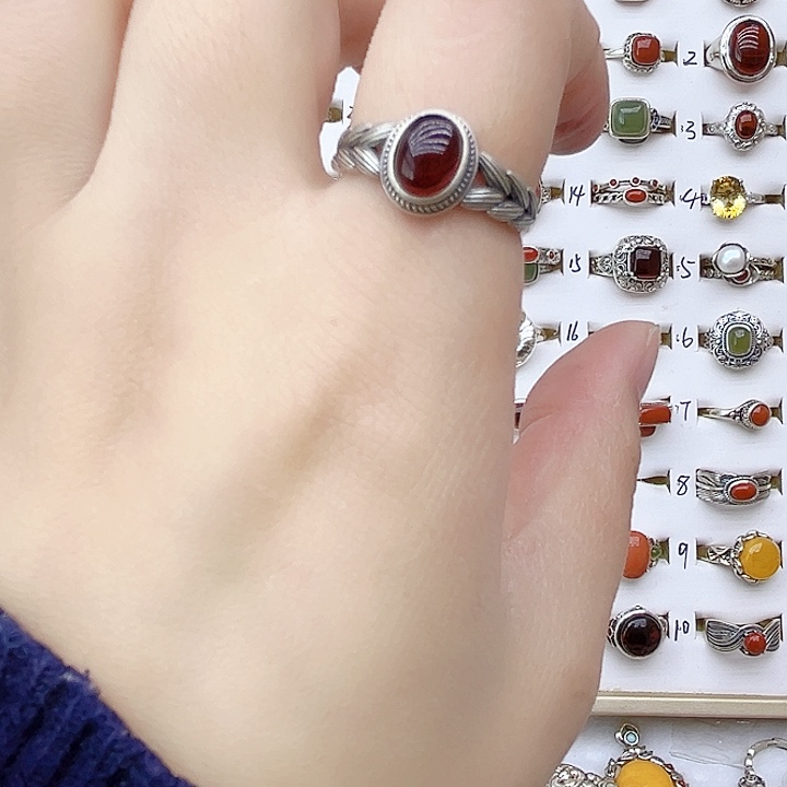 血珀戒指银S925镶嵌天然