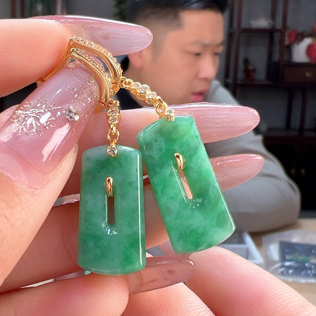 翡翠耳饰银S925镶嵌耳环5