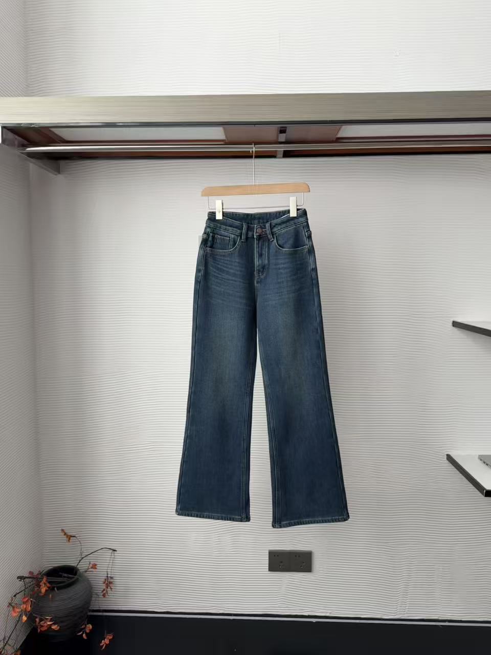 【阿凯自制】8552  韩系婴儿绒直筒微喇休闲牛仔裤（裤长102）