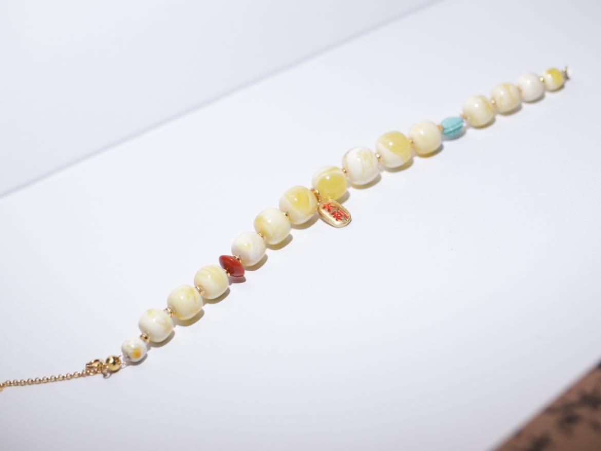 【俄料】金瓷白妖花蜜蜡DIY手链 925配饰 6-11mm 9.7