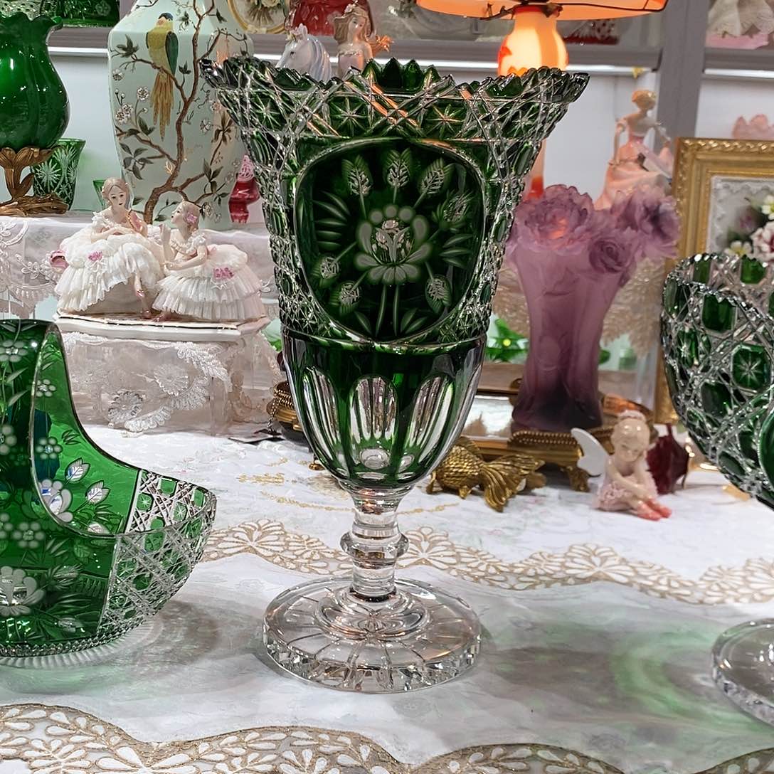 摆件德国水晶祖母绿高脚花瓶