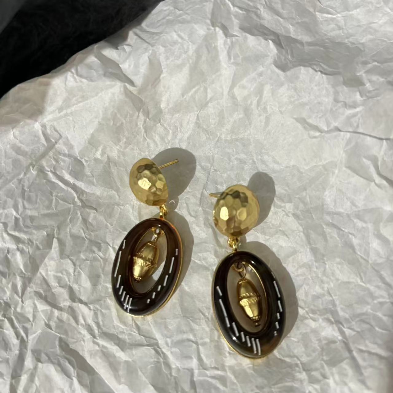 铜合金耳饰 铜合金亚克力耳环气质复古