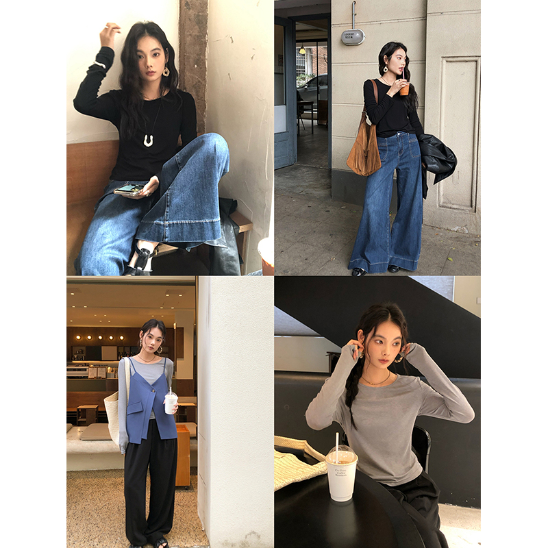 任小艺新品 神仙打底蛋白混纺圆领套头长袖上衣打底t