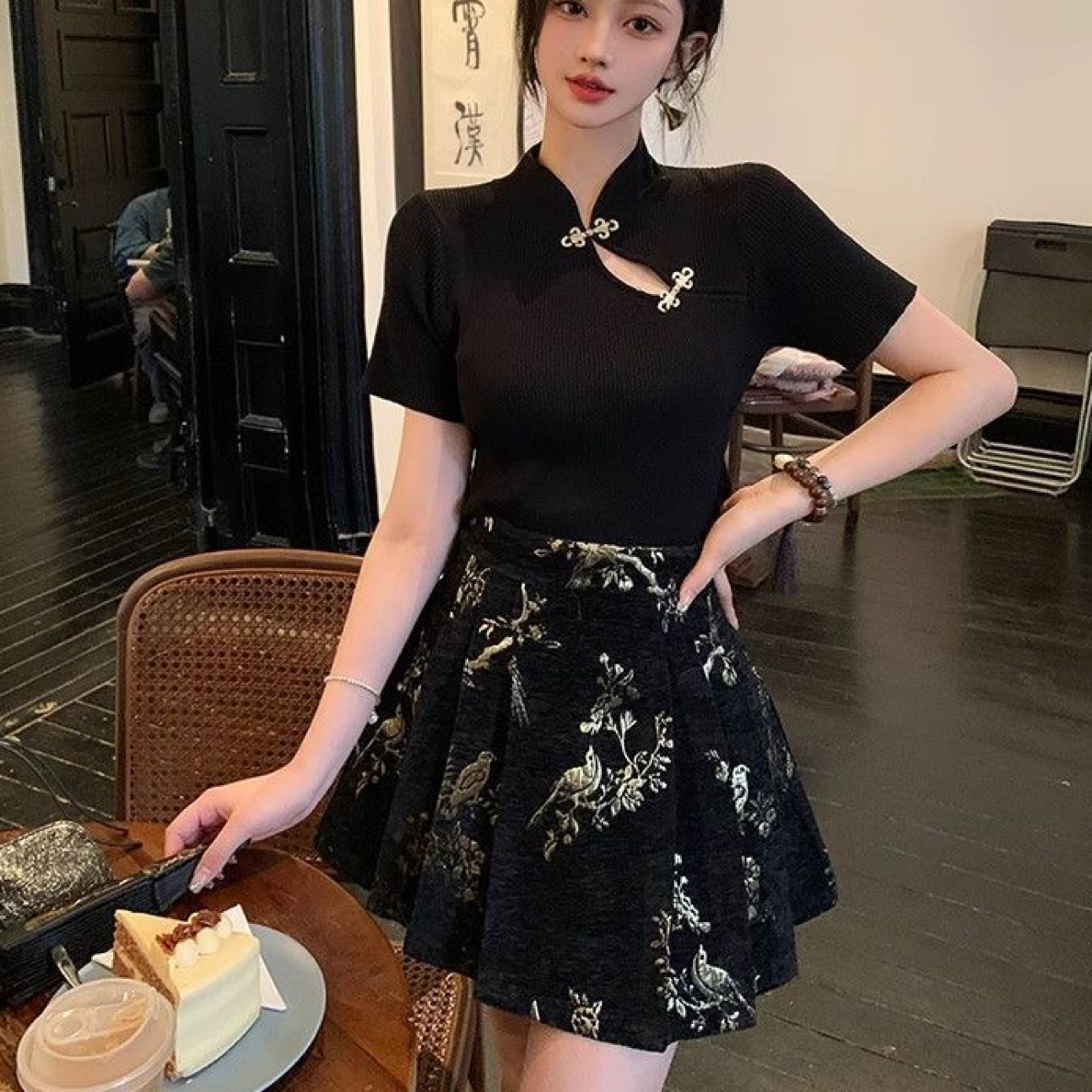 大码胖MM新中式国风上衣短裙两件套装夏季漂亮气质高级感时尚套装