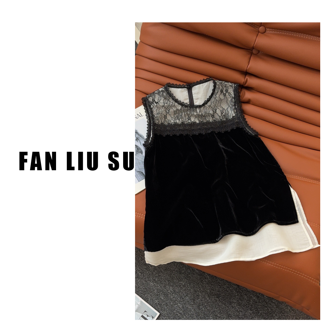黑色蕾丝丝绒拼接小衫上衣2025新款女士夏季