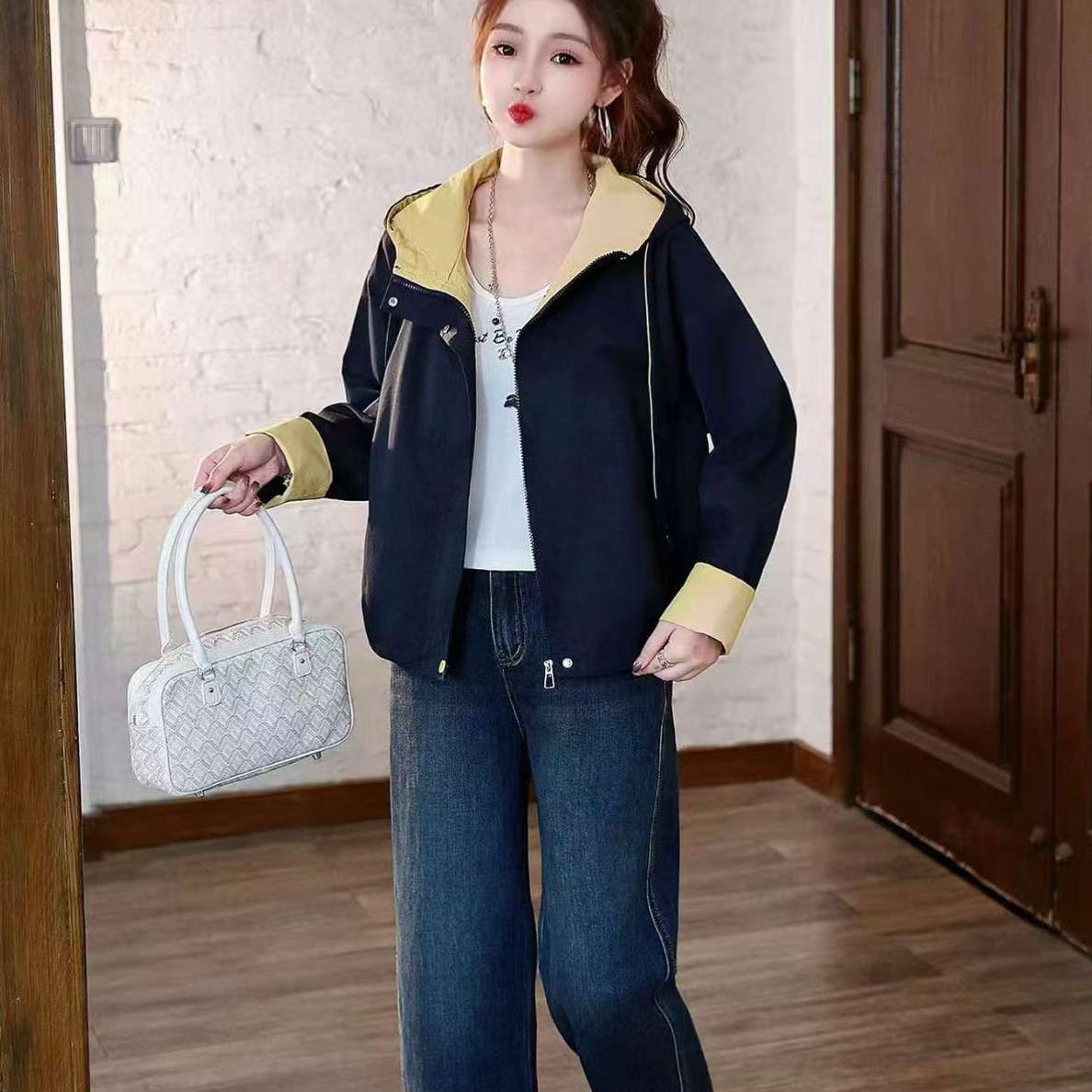 秋冬新款连帽风衣外套2728