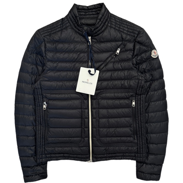 未使用 MONCLER 蒙口黑色刺绣logo机车夹克薄款羽绒服2码