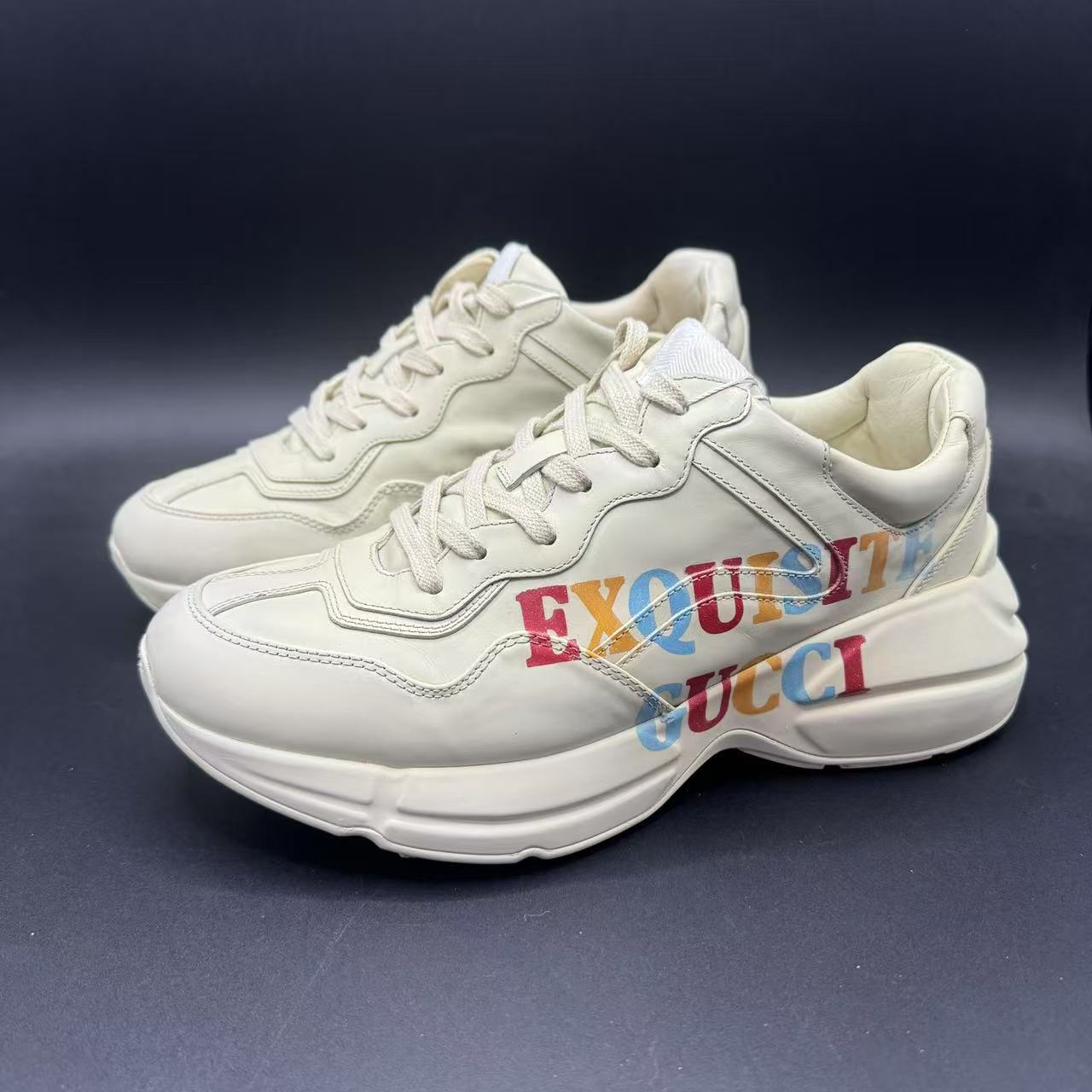 95新 GUCCI/古驰 男士时尚百搭白色英文老爹鞋 40码 xh075