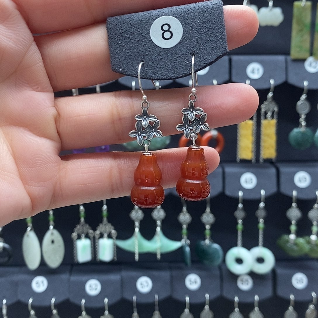 *****玛瑙/玉髓耳坠银S925镶嵌