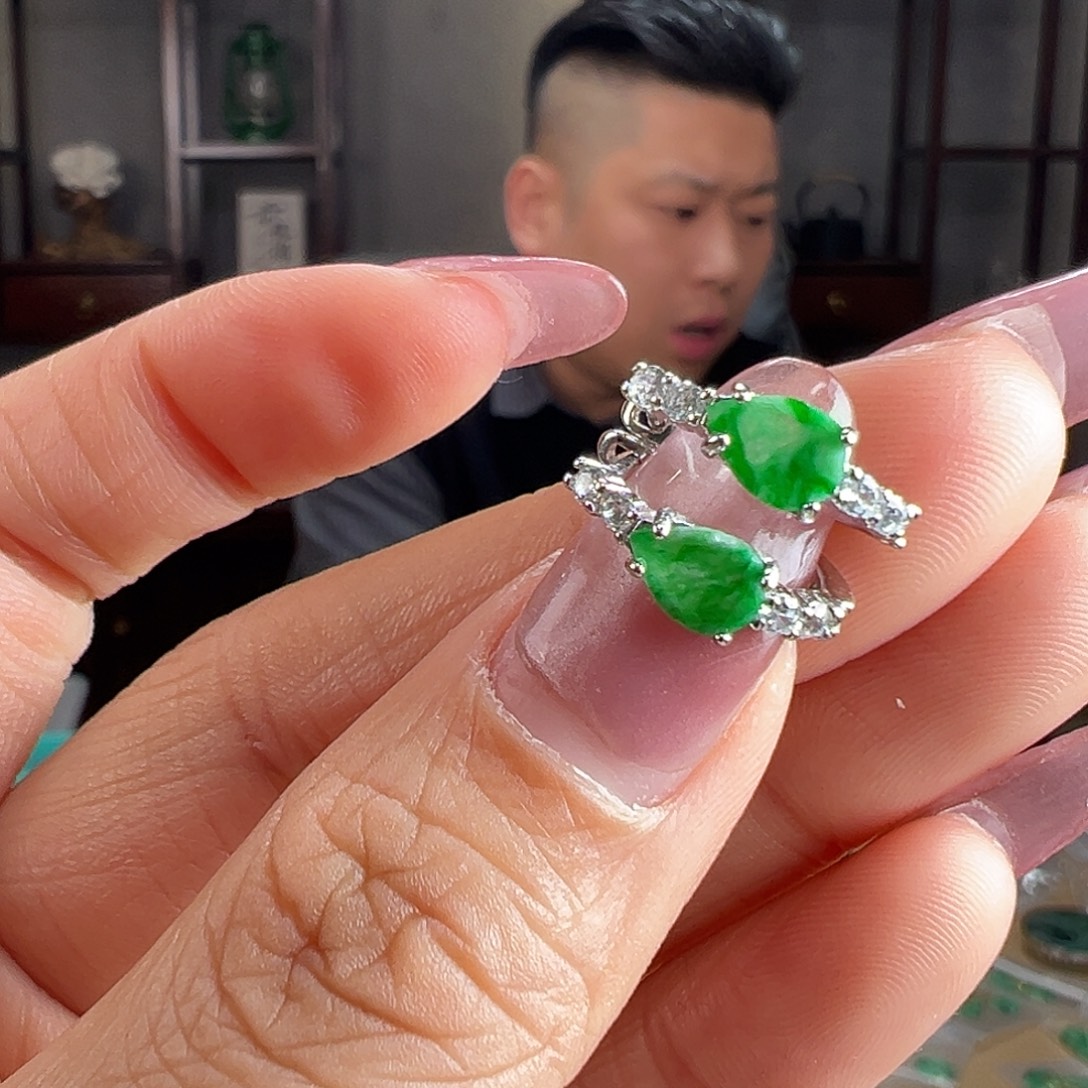 翡翠银S925镶嵌耳饰耳环29