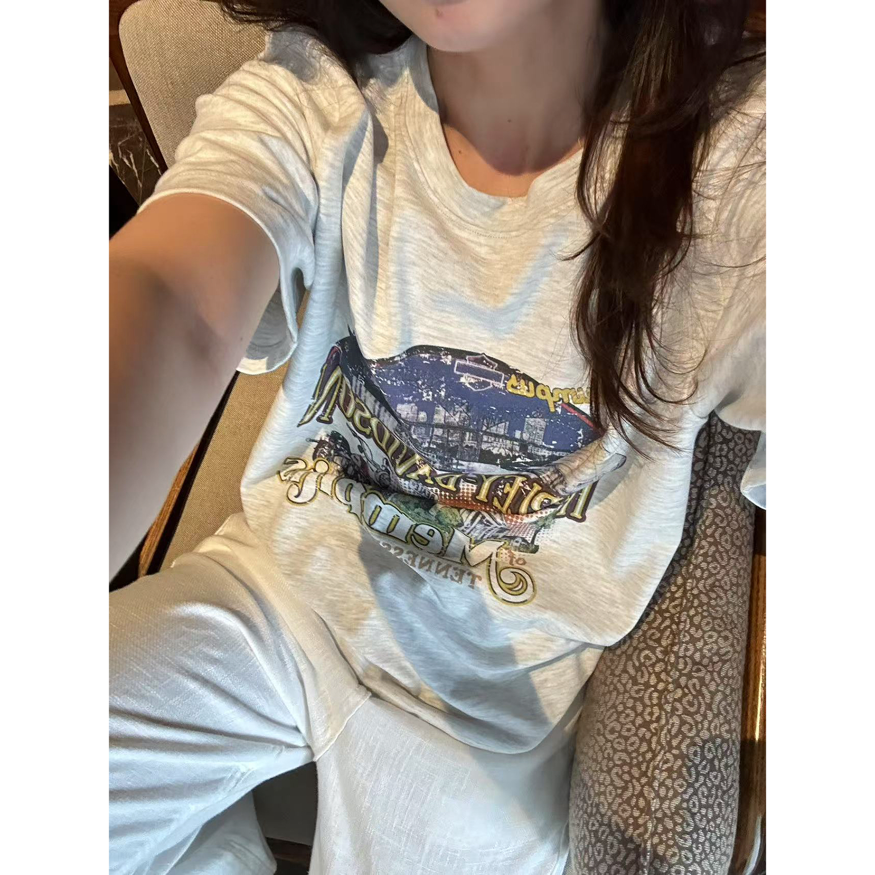 bala&mangosteen【特】花灰色印花环球百搭 短袖 No退No换！