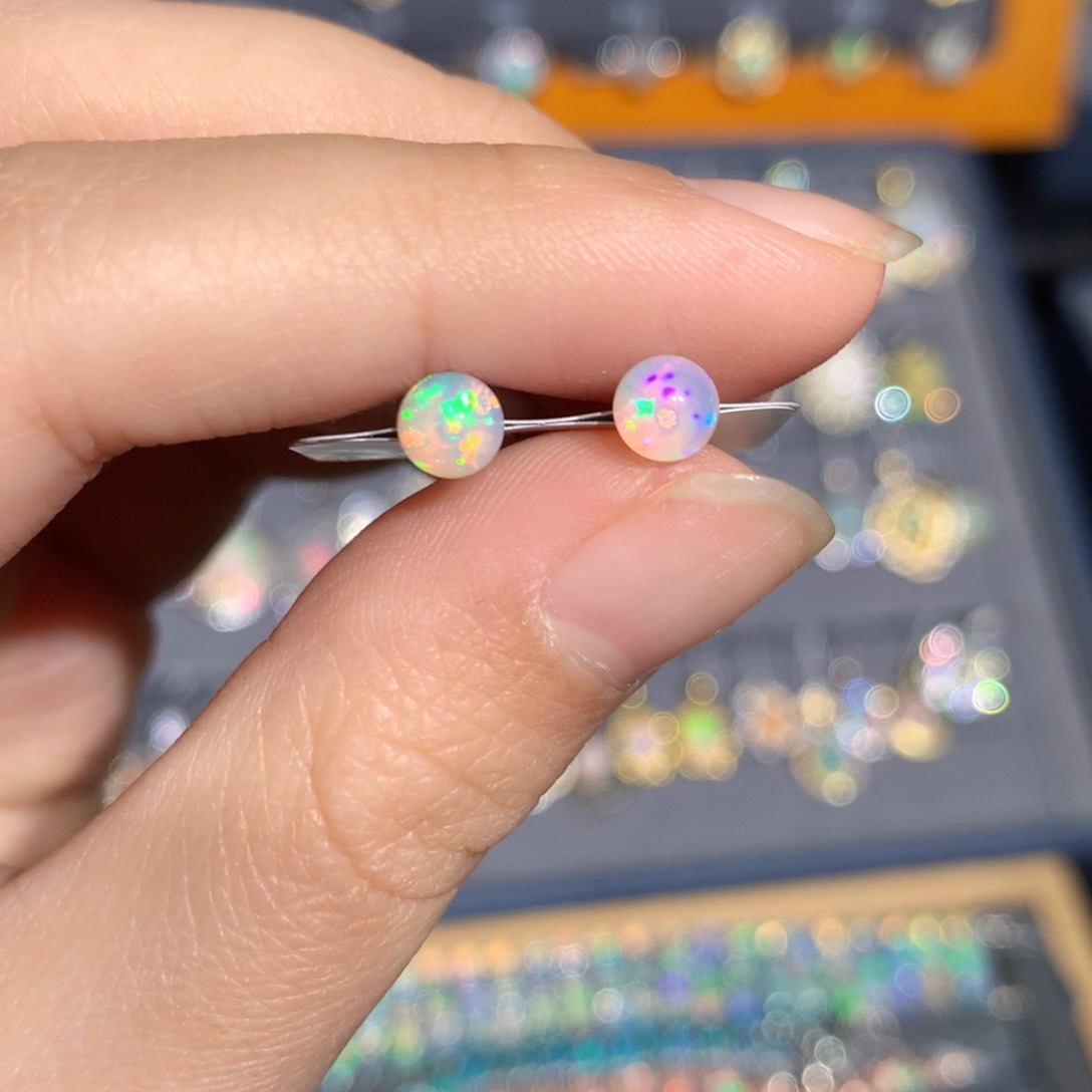 银S925镶嵌欧泊欧泊耳饰y