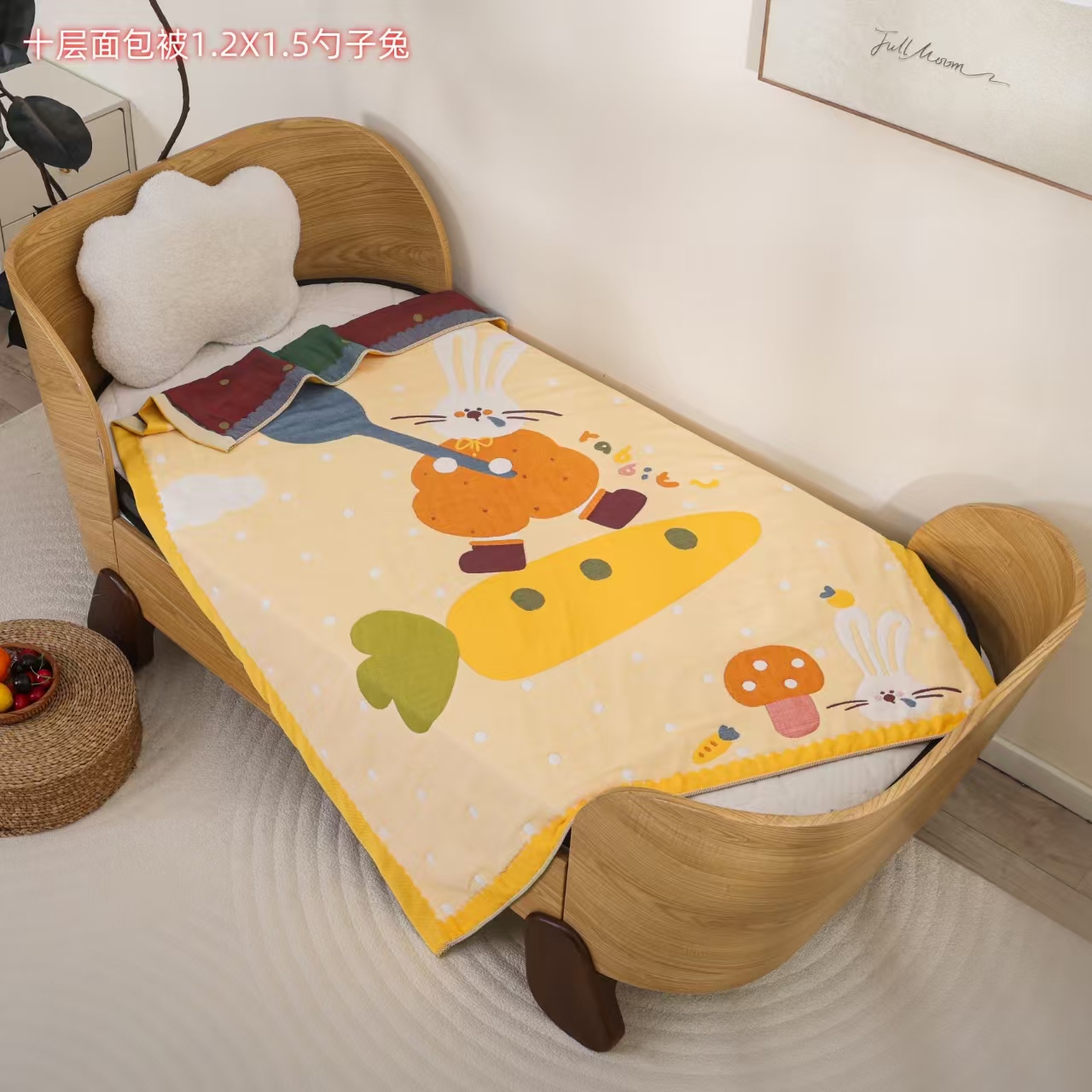 【勺子兔】120*150cm  A类全棉纱布泡芙被