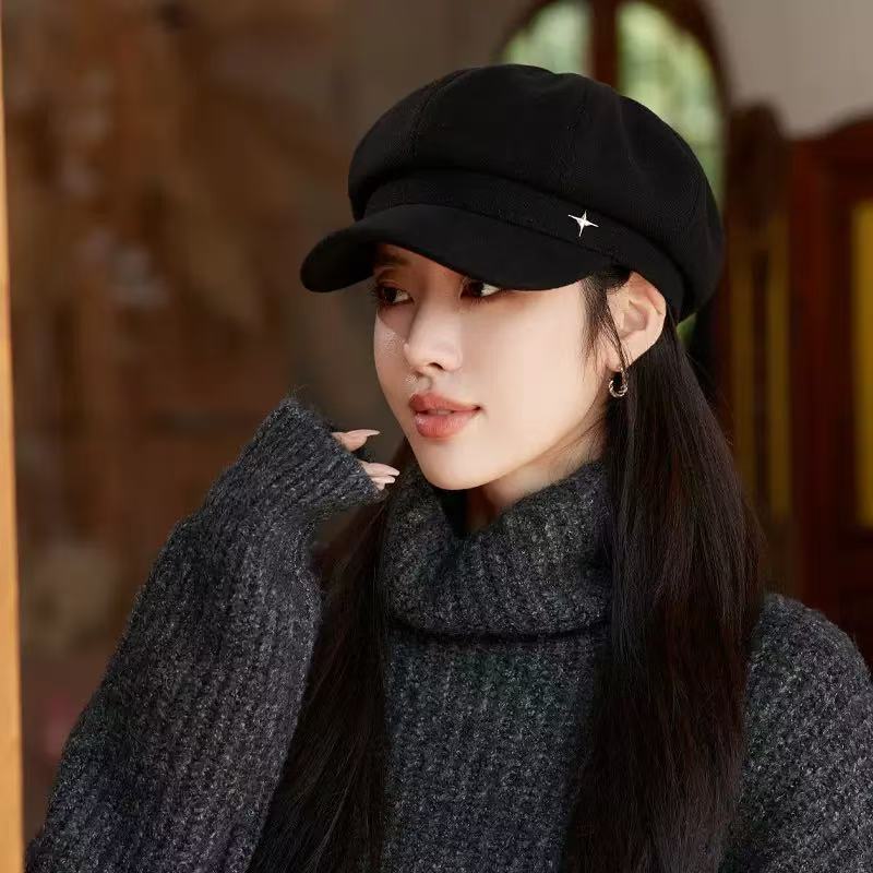 【开鑫专属】秋冬轻奢时尚四芒星标格纹八角帽