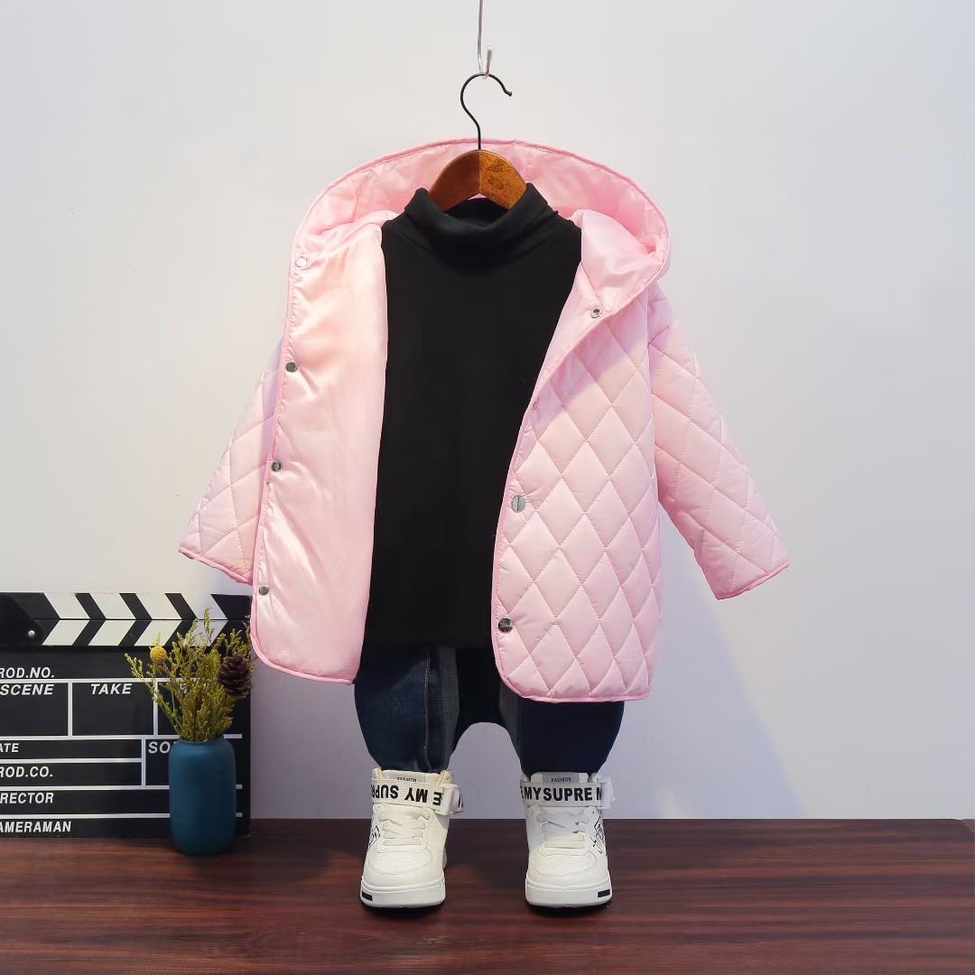 新款菱格棉服 中长款女宝轻薄棉衣