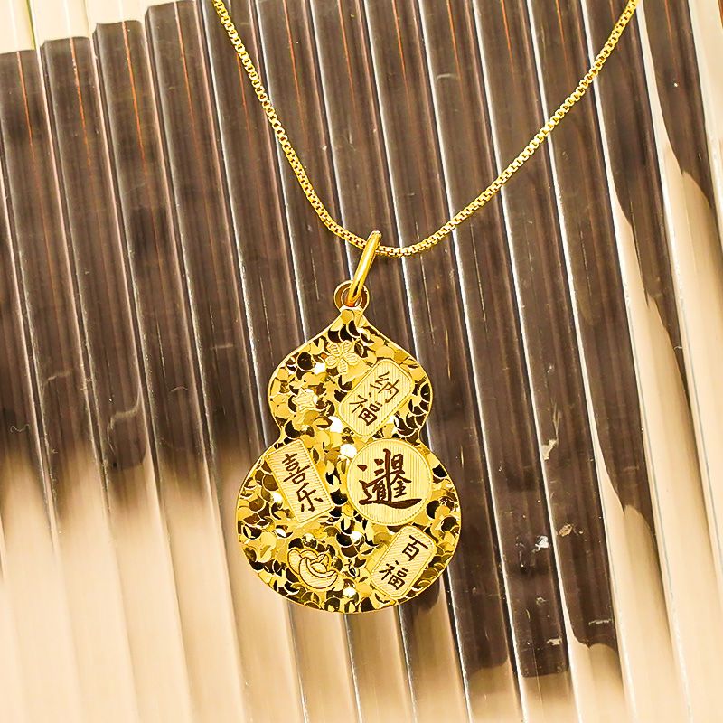 凤福匠黄金吉言碎冰冰葫芦吊坠-5G卡宽17.5mm厚1.3mm竖长31mm-5g
