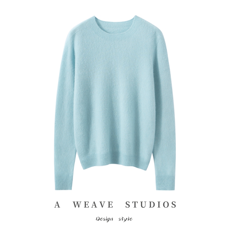 桑蚕丝25%+山羊绒75%无缝卷边圆领羊绒衫女