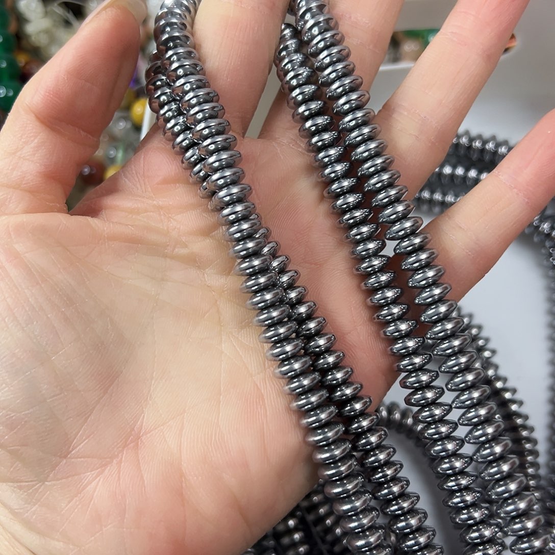 玛瑙/玉髓未镶嵌珠宝半成品，卡8黑胆石飞碟高保色一条