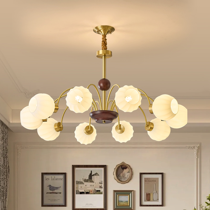 中古风轻奢全铜实木吊灯复古大气用于卧室客厅餐厅书房1030