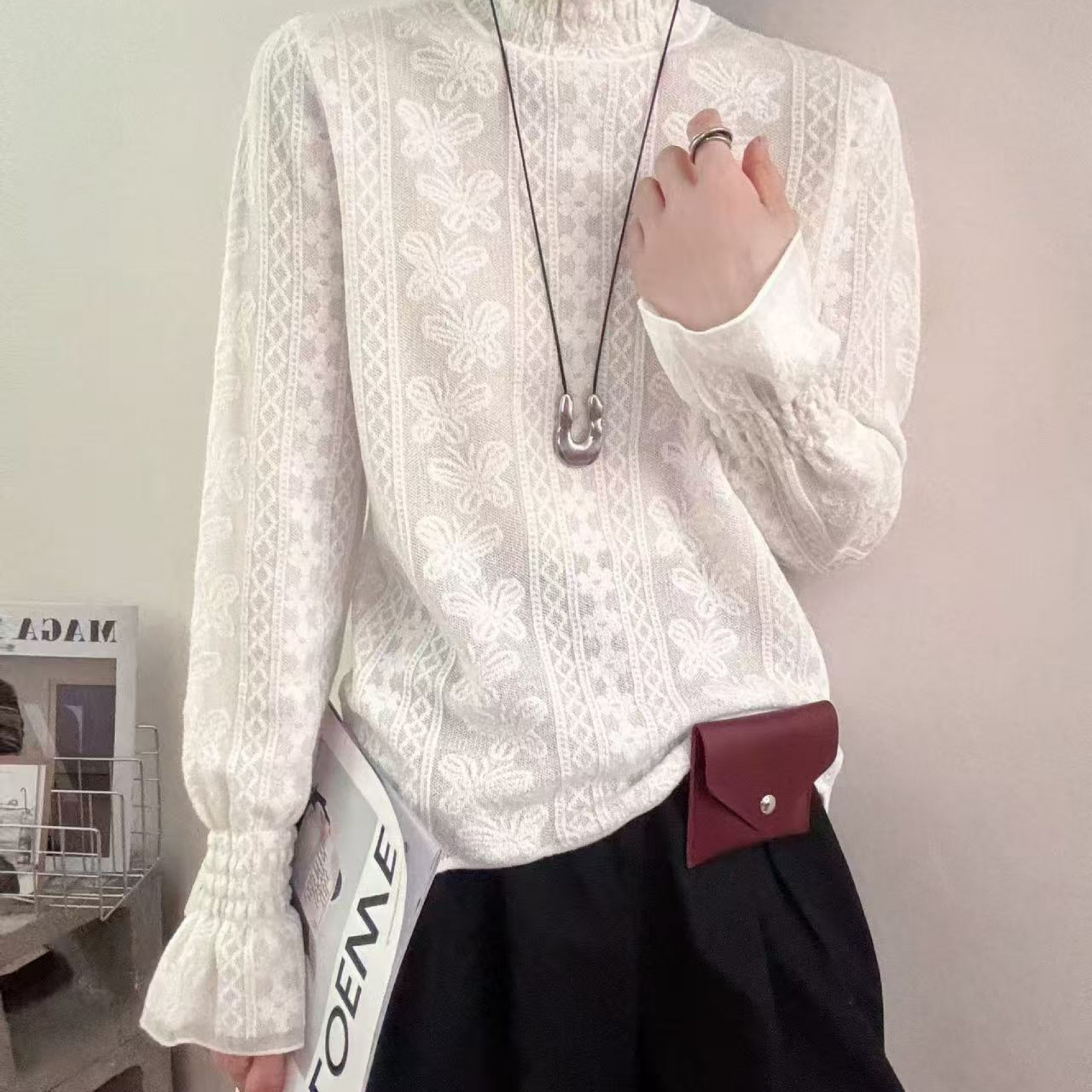 刺绣常规款套头款秋季女毛针织衫时尚立领百搭毛衣