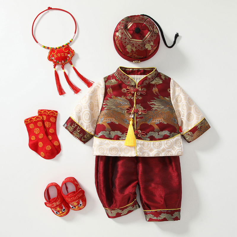 宝宝周岁礼服男抓周唐装婴儿百天岁礼服套装中国风春秋款1岁衣服