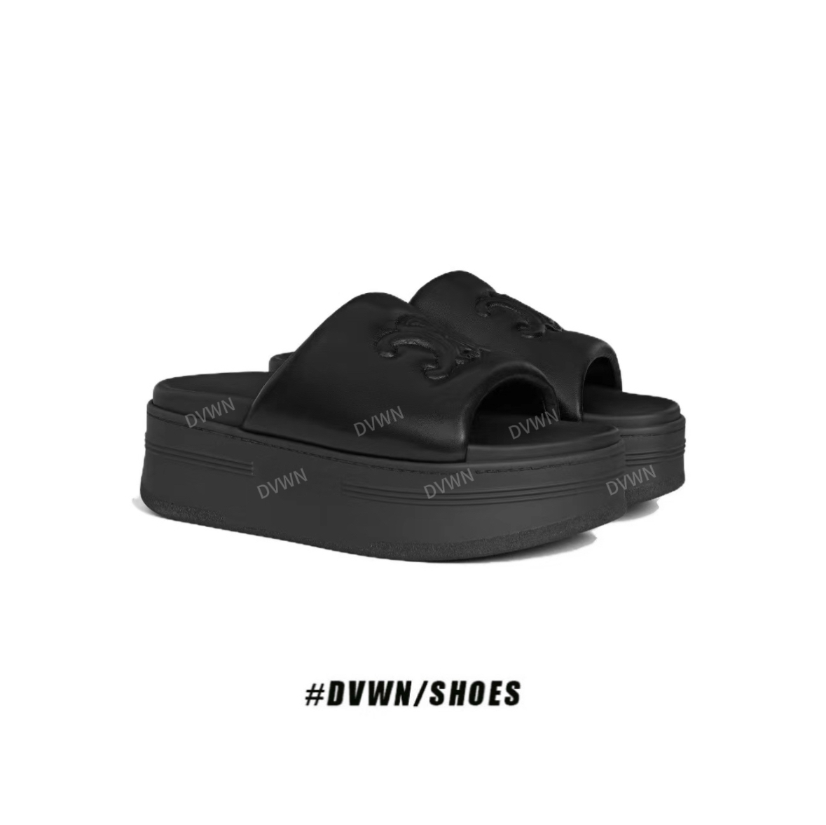【DVWN 】凯旋门厚底拖鞋女外穿休闲沙滩真皮一字凉拖松糕鞋