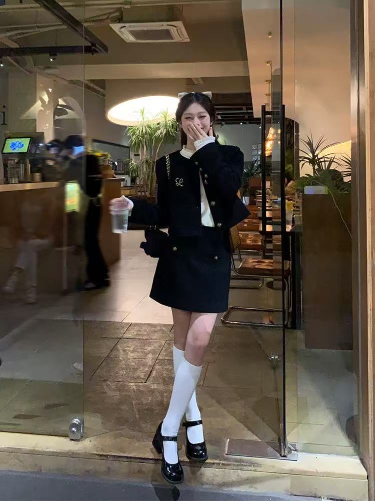 时尚套装小香风洋气中长款韩版休闲风排扣套装