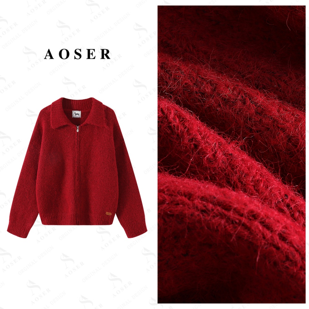 AOSER常规时尚针织纯色百搭翻针织毛衣领加厚气质休闲风2537