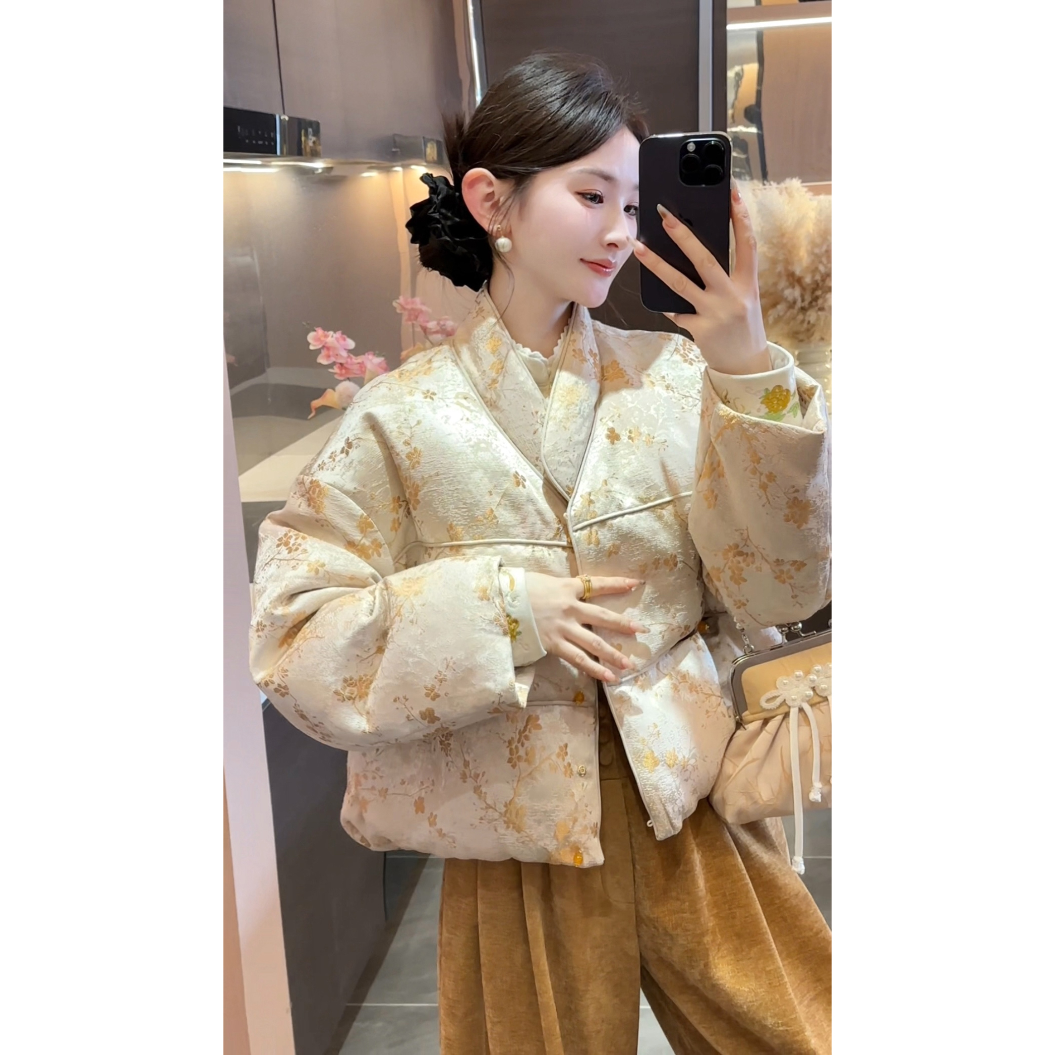 【周粥】【金枝玉叶】时尚冬季新款新中式提花立领羽绒服JJQ5YRF6665