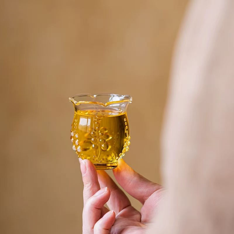 手工耐热玻璃紫藤花茶花口杯主人杯透明家用中式创意