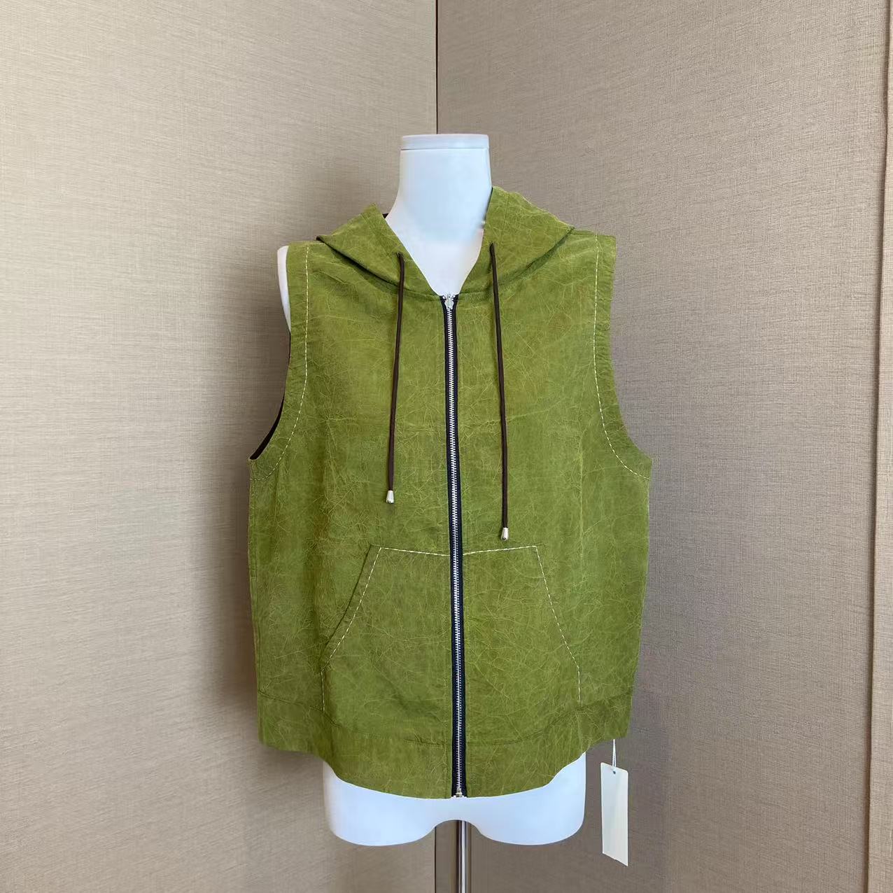 香云纱绿龟双面穿马甲带帽上衣外套马甲5351Y02775-220171