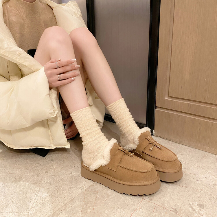 C3075 栗色  厚底半拖鞋外穿冬季保暖雪地靴女