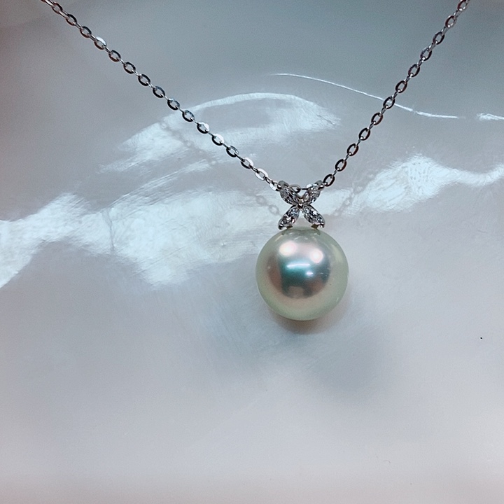 海水珍珠吊坠(不含链)18K金镶嵌澳白吊坠10-11mm