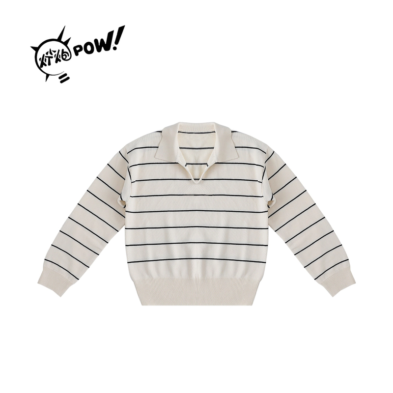 灯小炮时尚宽松圆领翻领套头毛衣20243