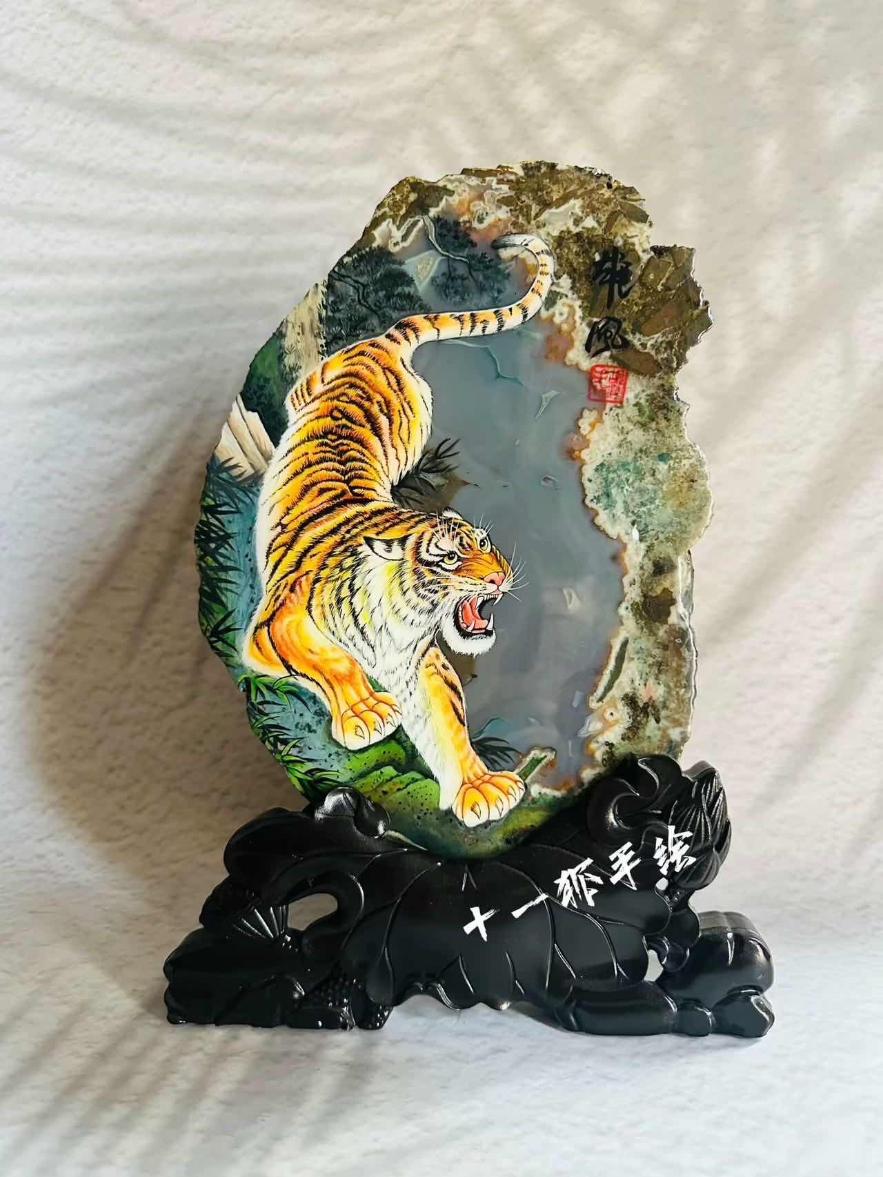 27✕17《下山虎》手工彩绘石头画靠山石观赏石装饰工艺品摆件礼品