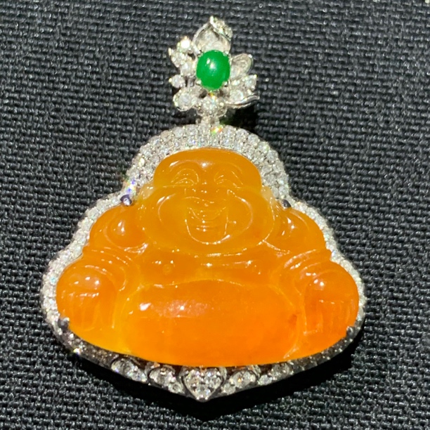 18k金镶嵌冰种黄翡佛公吊坠