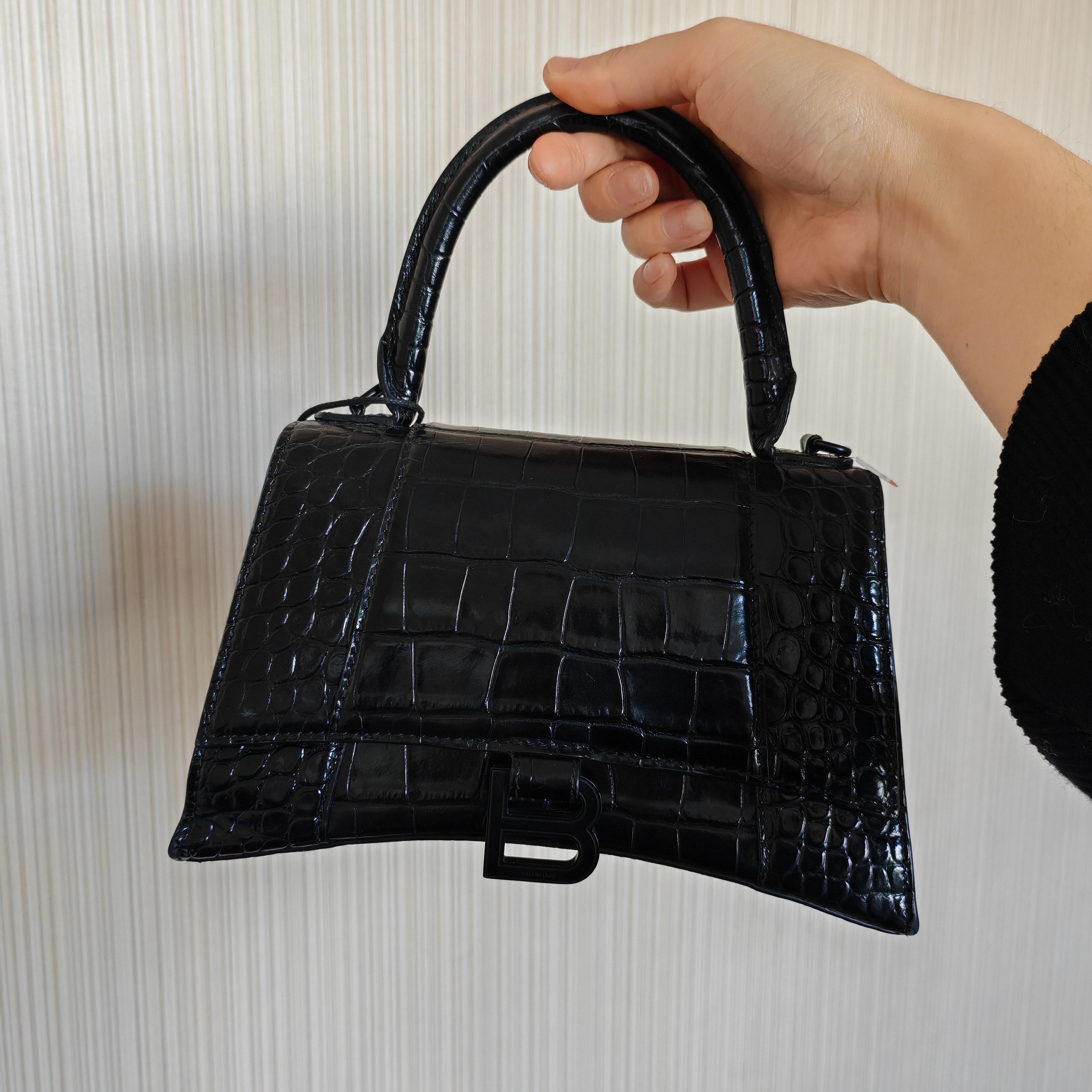 99新 Balenciaga/巴黎世家 黑色沙漏包s号压纹斜挎包